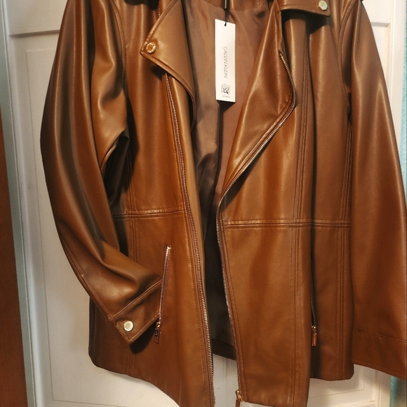 Calvin Klein brown faux leather womens jacket size OX - Picture 3 of 4